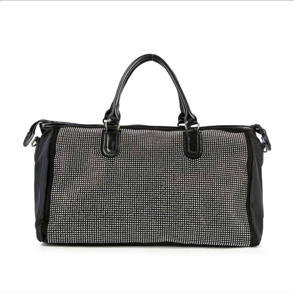 SALE Black Duffle Bag Silver Studded Travel Gym Bag Silver Bling Activewear - Picture 5 of 10